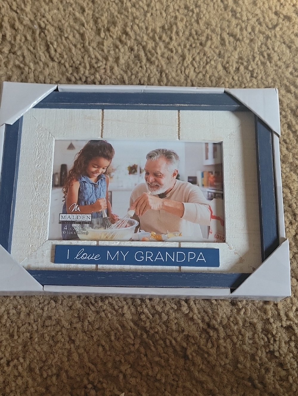 Rustic Malden 'I Love My Grandpa' Blue and White Photo Frame